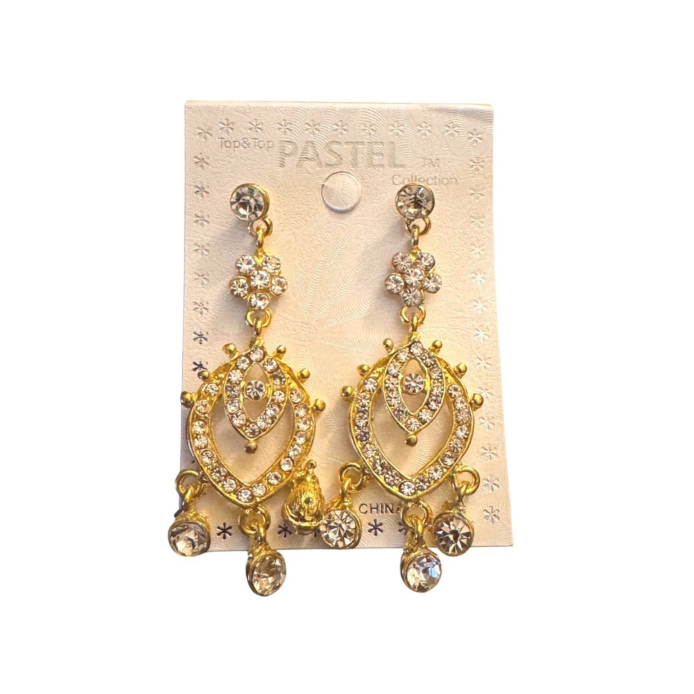 NWT Pastel Collection Gold Tone Rhinestone Chandelier Drop Earrings Formal OS